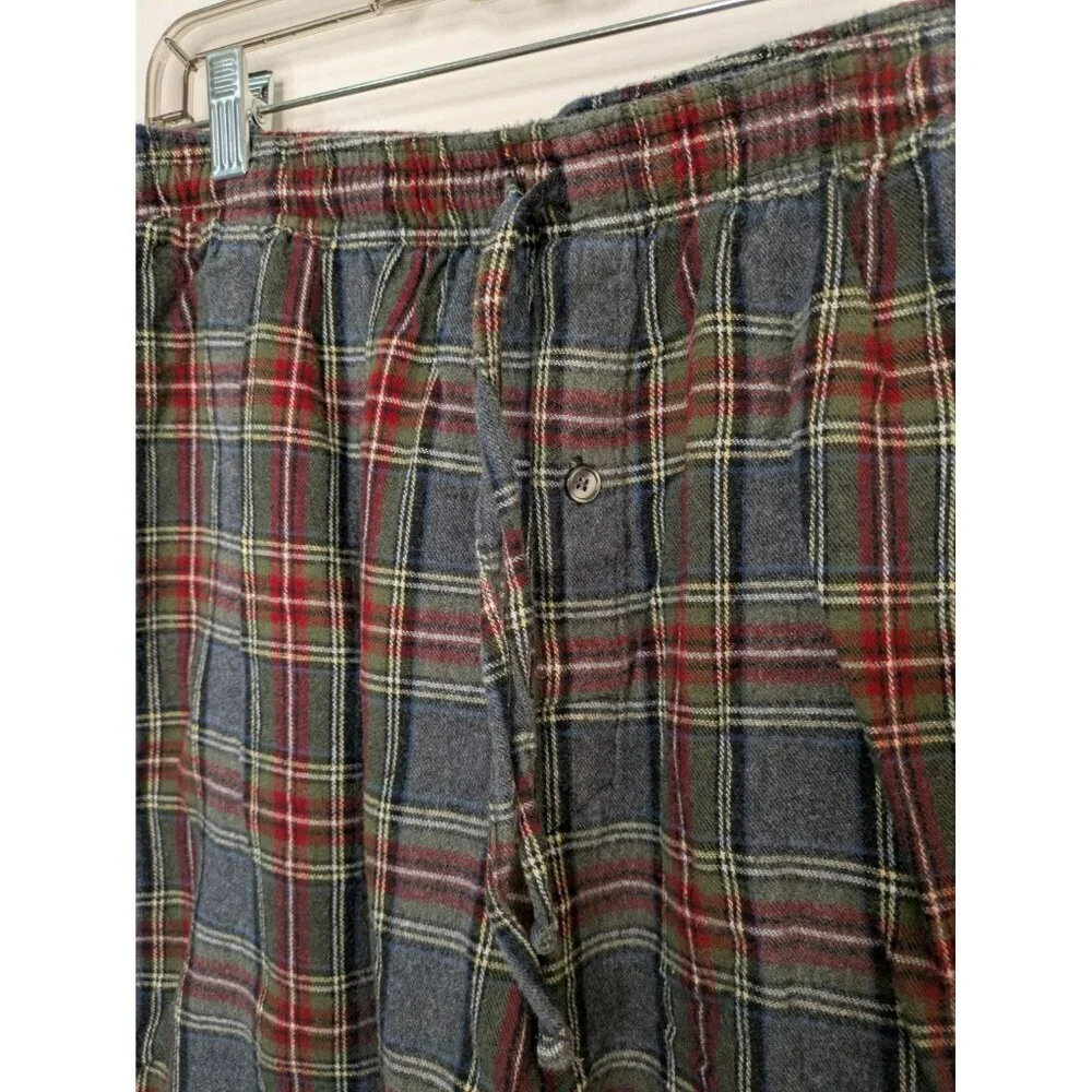 L.L. Bean Men's Large Scotch Plaid Flannel Pajama Set Gray Red Preppy Classic